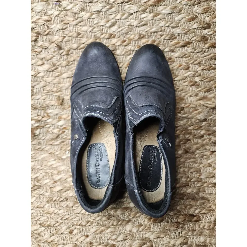 EARTH ORIGINS Women’s 6.5 M Kacie Black Leather Booties Shoes Clogs Slip-On